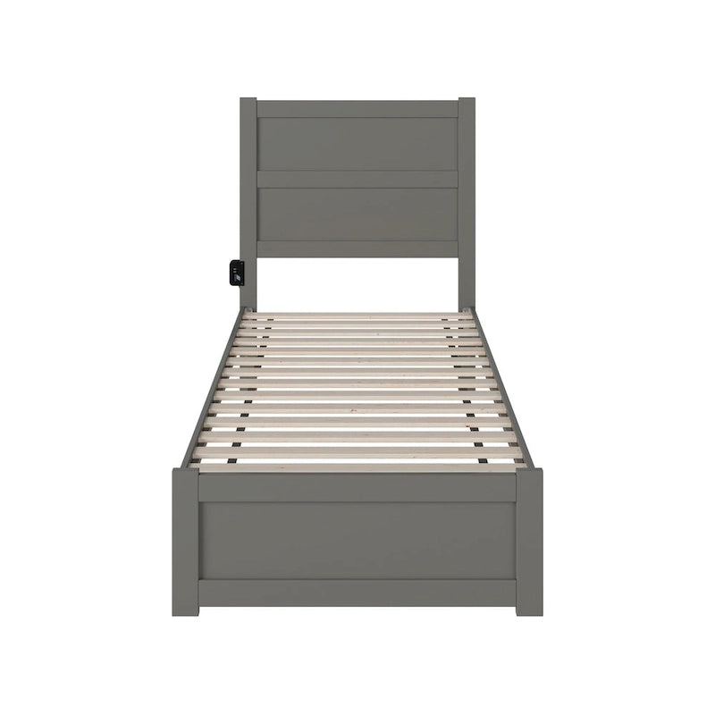 Plattformbett in Twin XL im Mid-Century-Modern-Stil mit Fußteil und integrierter Ladestation - Grau