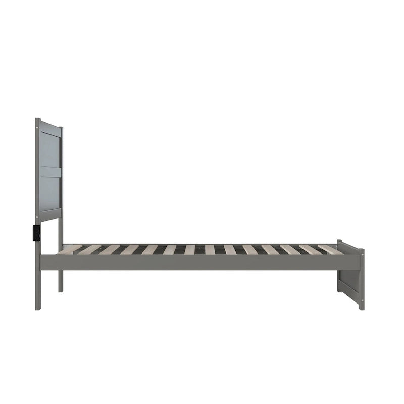 Plattformbett in Twin XL im Mid-Century-Modern-Stil mit Fußteil und integrierter Ladestation - Grau