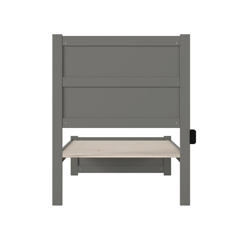 Plattformbett in Twin XL im Mid-Century-Modern-Stil mit Fußteil und integrierter Ladestation - Grau