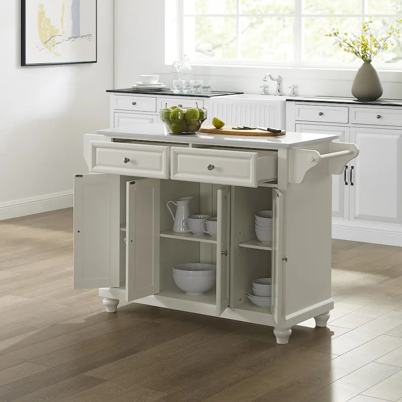 Granite Top Full-Size Kitchen Island with 3 Cabinets, 2 Drawers & Spice Rack - 51.5" Wide