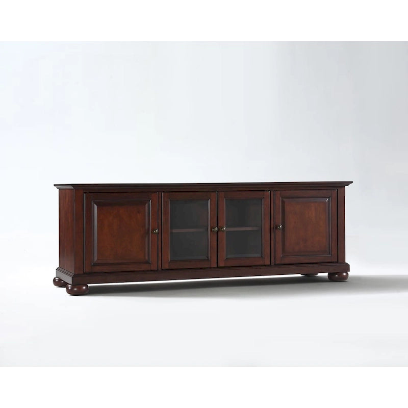 60" Low-Profile Hardwood TV Stand with Glass Doors and Adjustable Shelves