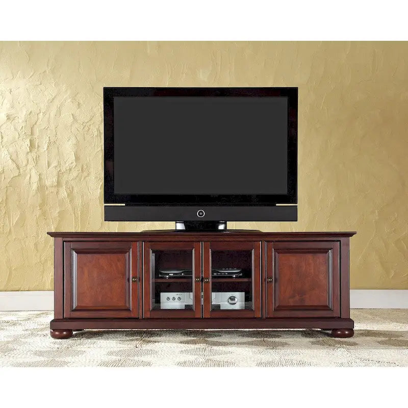 60" Low-Profile Hardwood TV Stand with Glass Doors and Adjustable Shelves