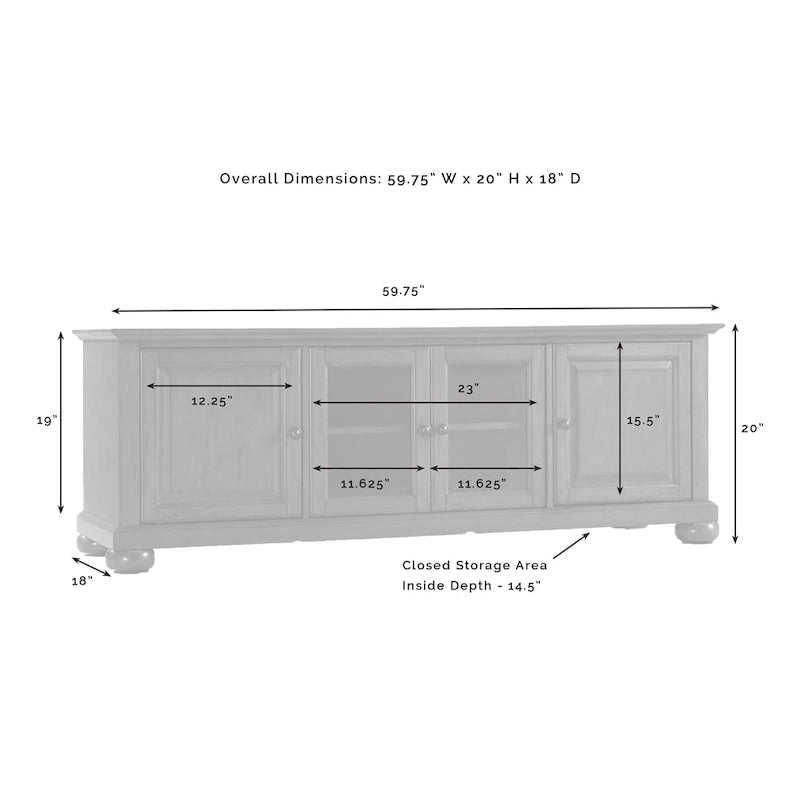 60" Low-Profile Hardwood TV Stand with Glass Doors and Adjustable Shelves