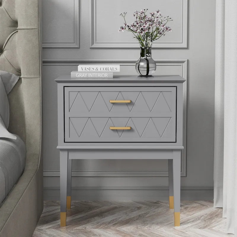 Tall Nightstand with Storage Drawer and Gold Handles