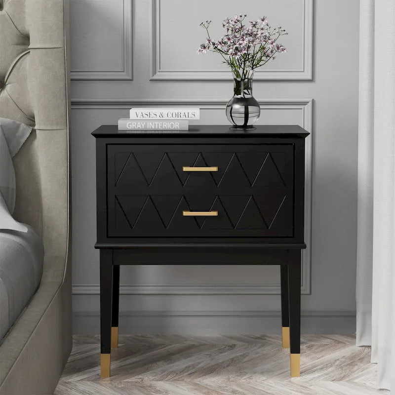 Tall Nightstand with Storage Drawer and Gold Handles