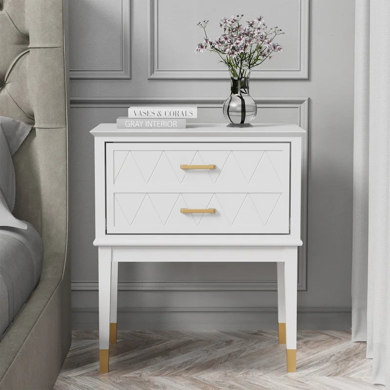 Tall Nightstand with Storage Drawer and Gold Handles
