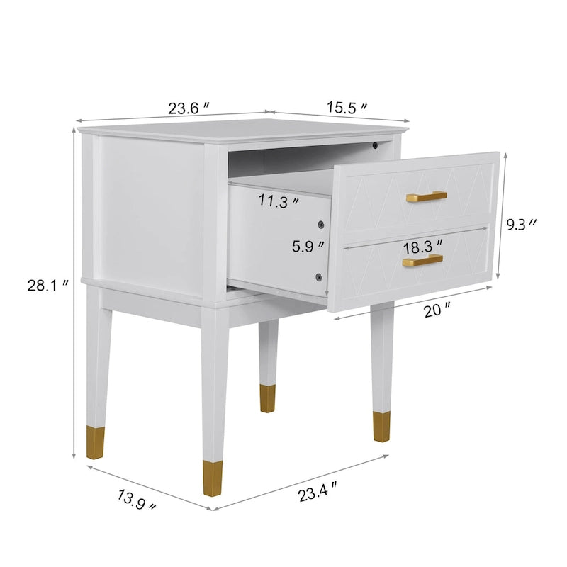 Tall Nightstand with Storage Drawer and Gold Handles