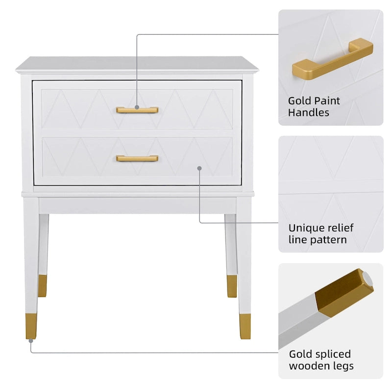 Tall Nightstand with Storage Drawer and Gold Handles