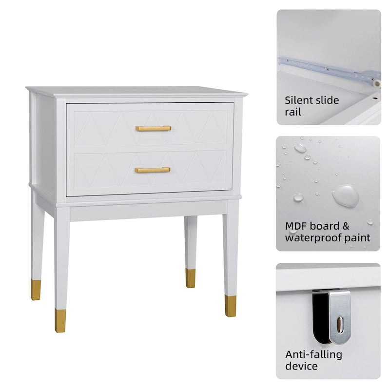 Tall Nightstand with Storage Drawer and Gold Handles