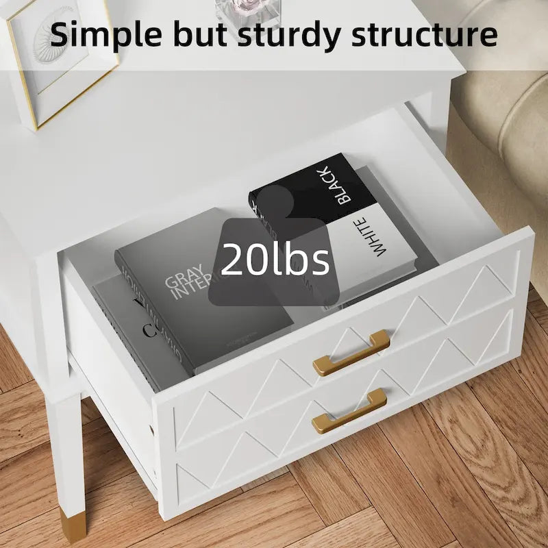 Tall Nightstand with Storage Drawer and Gold Handles