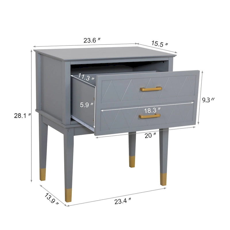 Tall Nightstand with Storage Drawer and Gold Handles