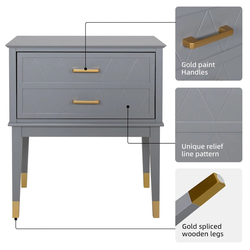 Tall Nightstand with Storage Drawer and Gold Handles