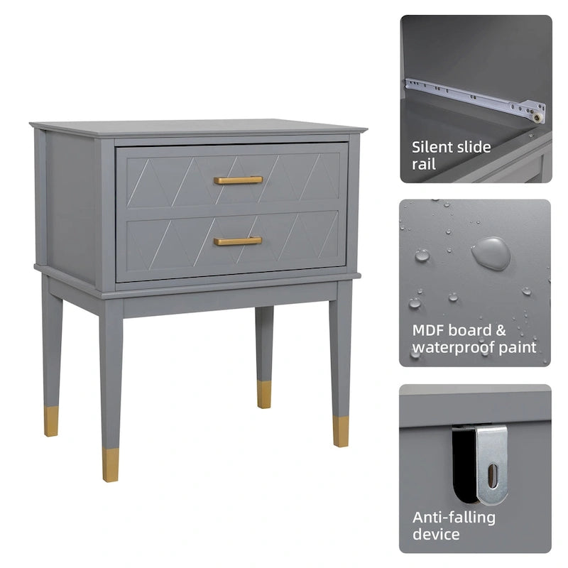 Tall Nightstand with Storage Drawer and Gold Handles