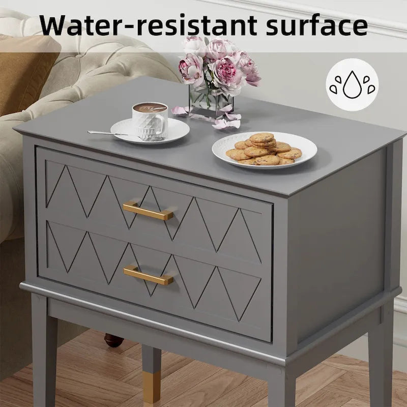 Tall Nightstand with Storage Drawer and Gold Handles