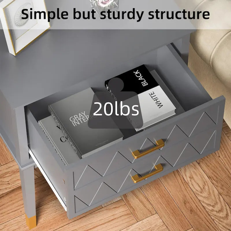 Tall Nightstand with Storage Drawer and Gold Handles