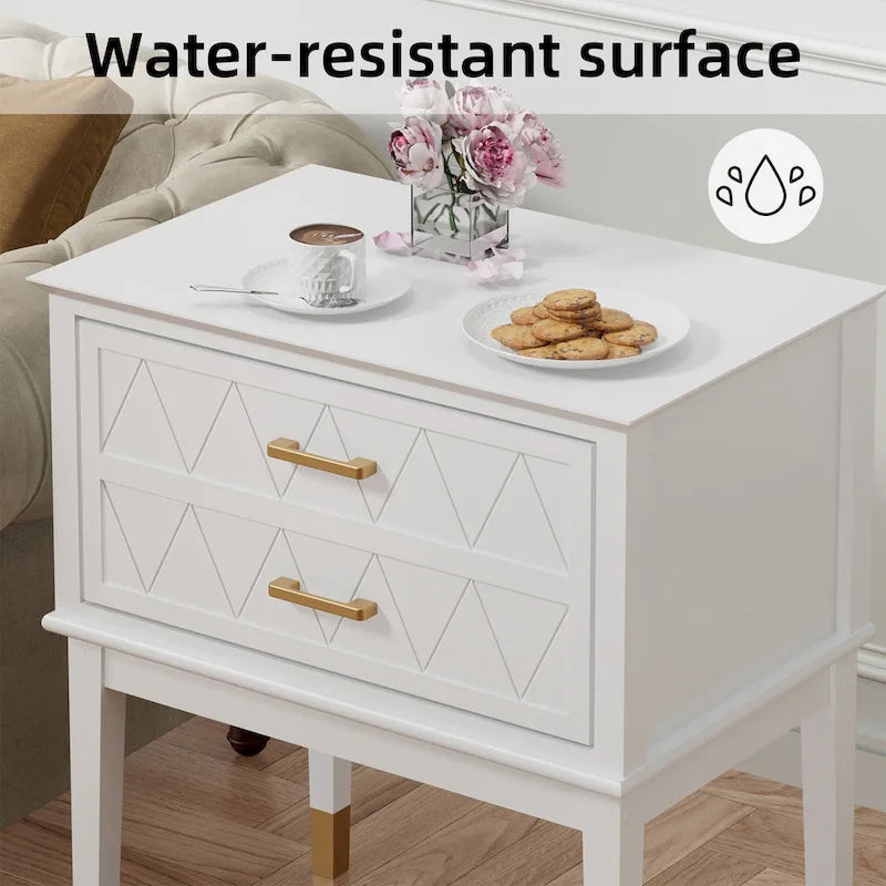 Tall Nightstand with Storage Drawer and Gold Handles