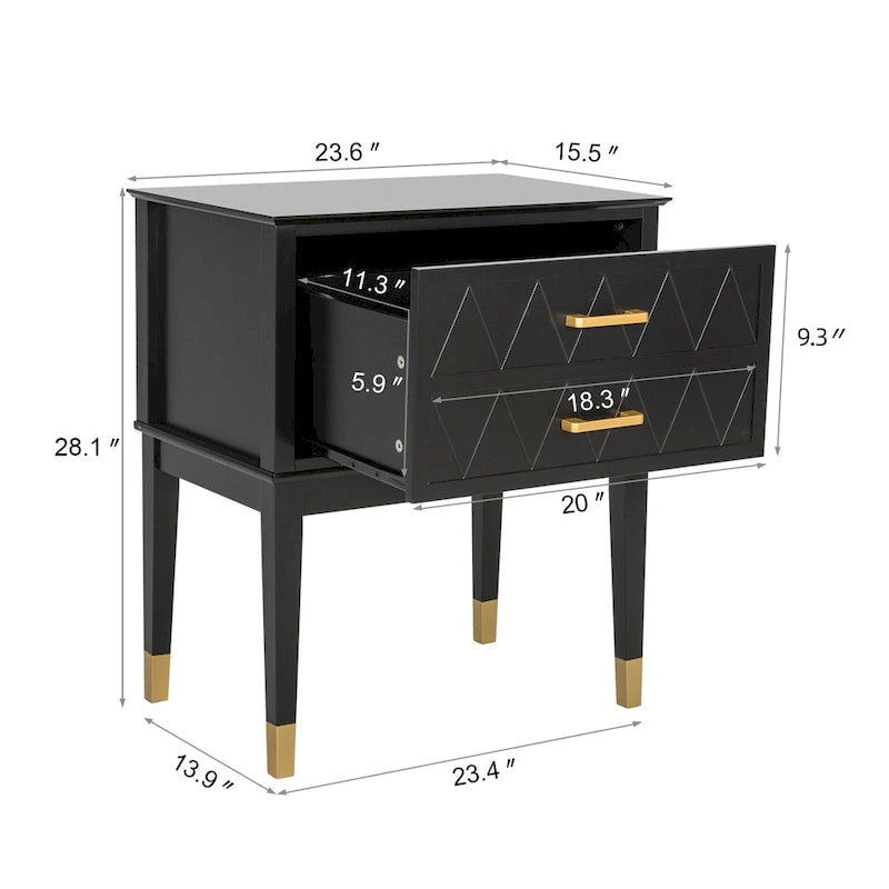 Tall Nightstand with Storage Drawer and Gold Handles