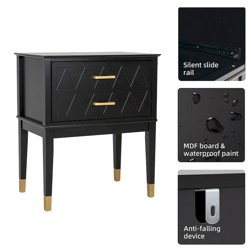 Tall Nightstand with Storage Drawer and Gold Handles