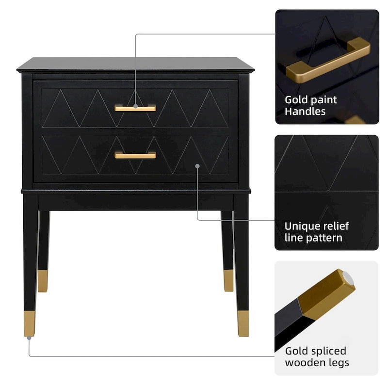 Tall Nightstand with Storage Drawer and Gold Handles