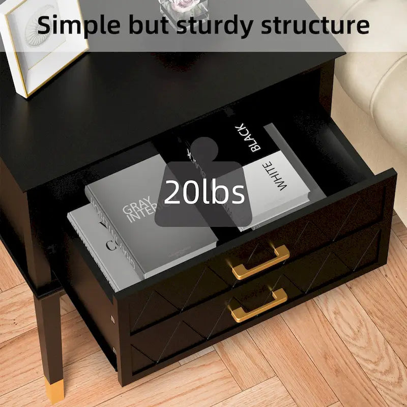 Tall Nightstand with Storage Drawer and Gold Handles