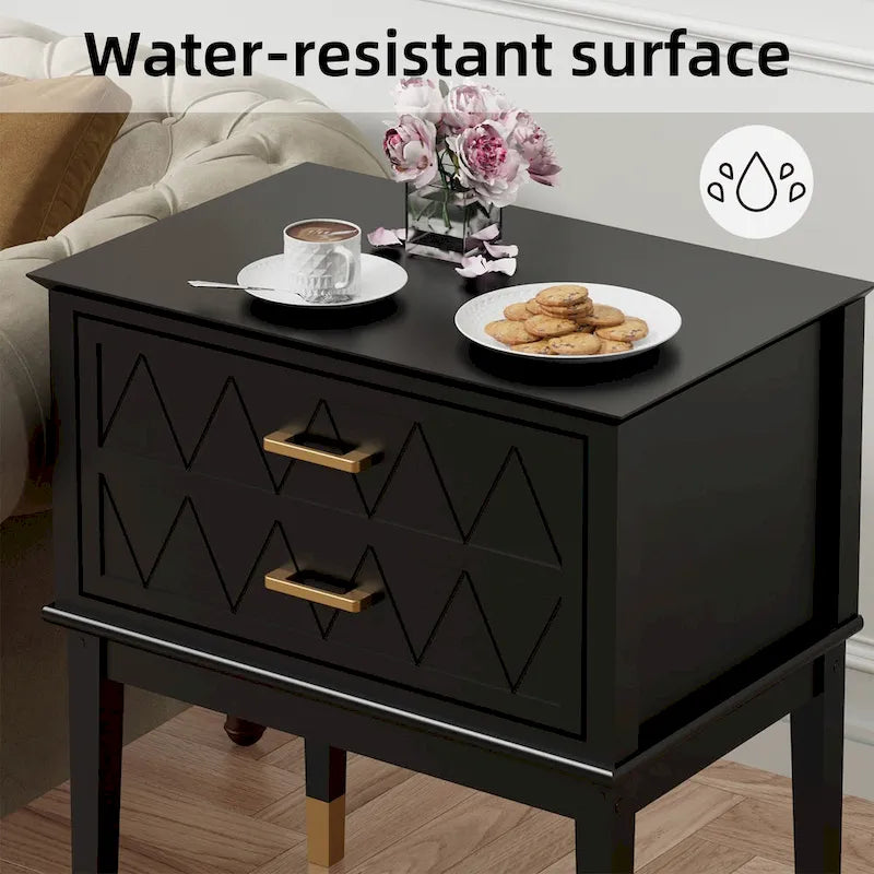 Tall Nightstand with Storage Drawer and Gold Handles