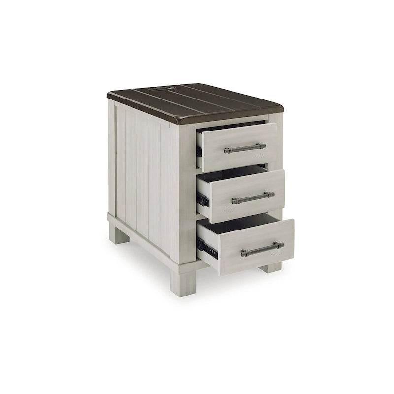 Farmhouse 3-Drawer Chairside End Table with Dual USB Charging Ports