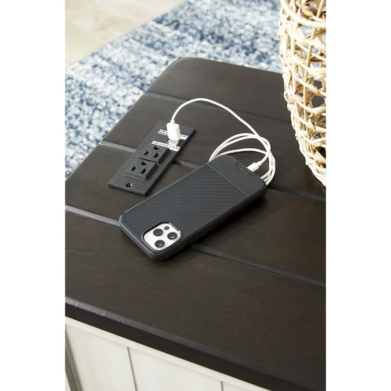 Table d’appoint de style maison de campagne à 3 tiroirs avec 2 ports de recharge USB