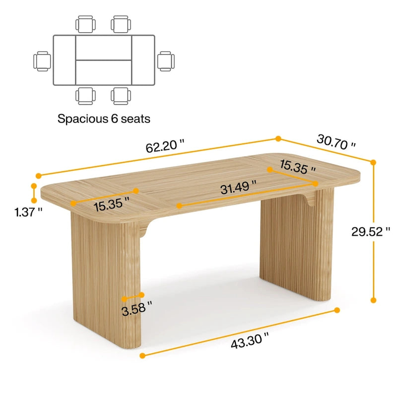 Tavolo da pranzo rettangolare da 62" con ripiano inferiore, posti per 4–6 persone