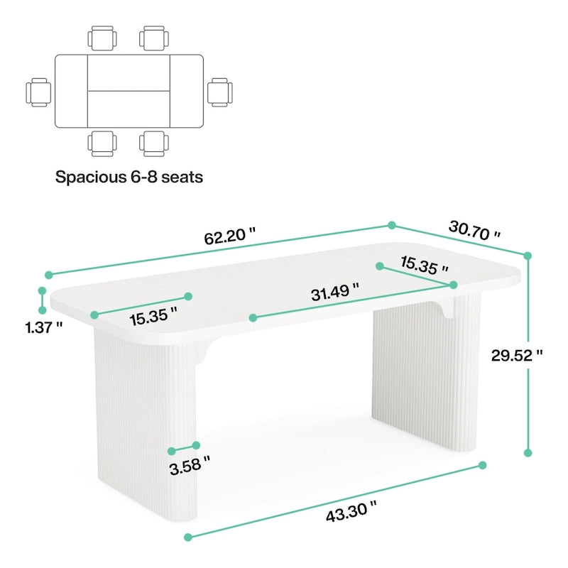 Tavolo da pranzo rettangolare da 62" con ripiano inferiore, posti per 4–6 persone