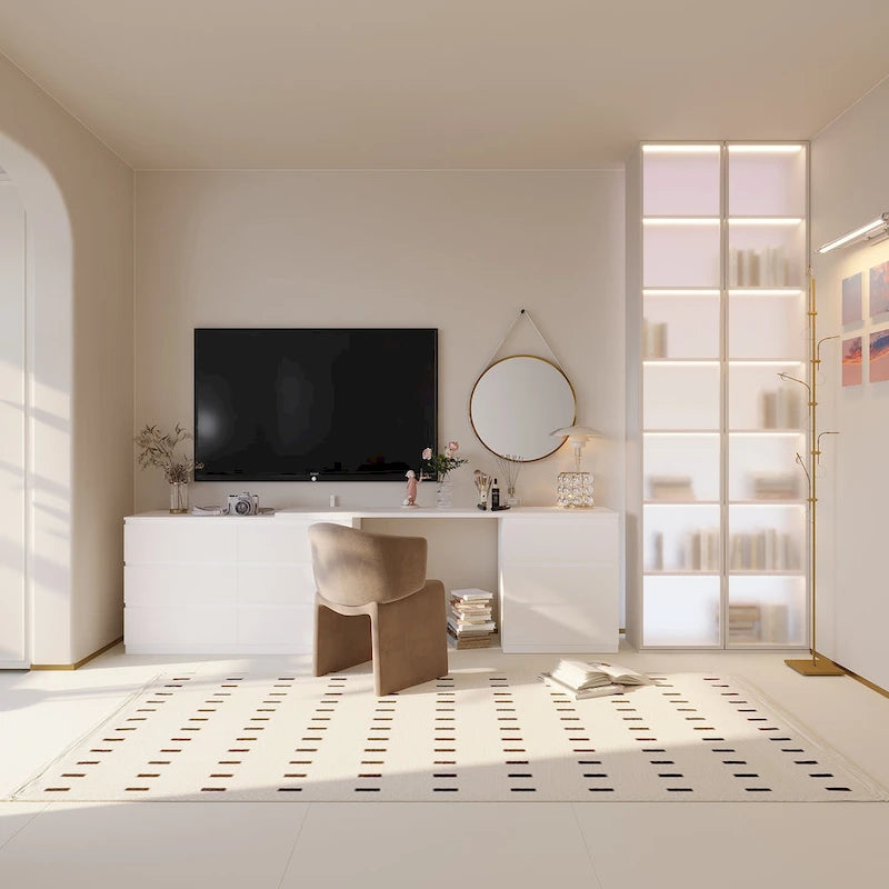 Extendable 9-Drawer Vanity Desk and Dresser in White