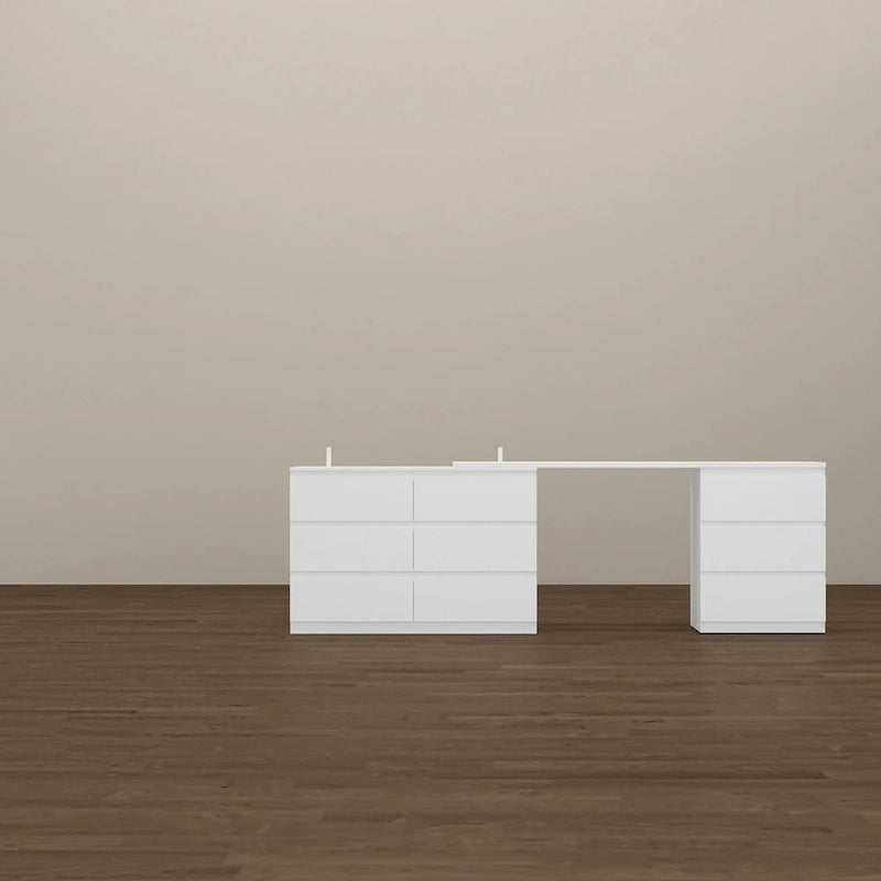 Extendable 9-Drawer Vanity Desk and Dresser in White