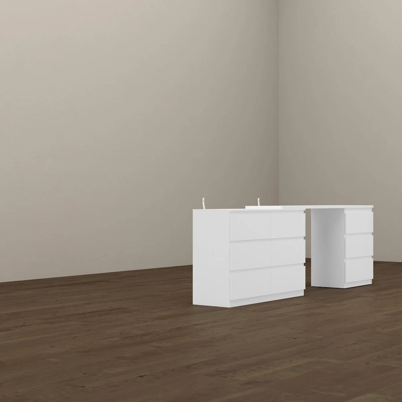 Extendable 9-Drawer Vanity Desk and Dresser in White