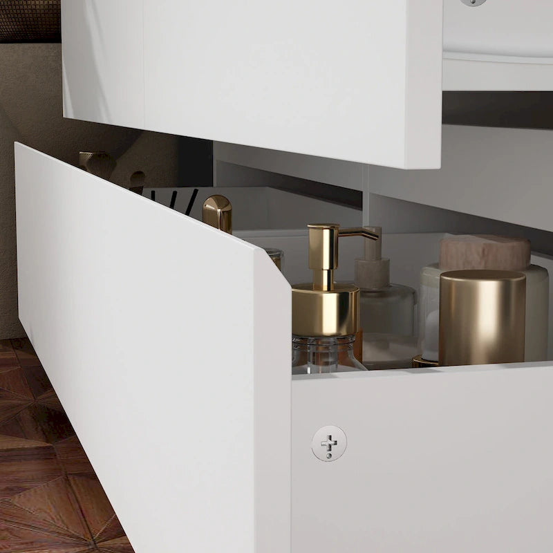 Extendable 9-Drawer Vanity Desk and Dresser in White
