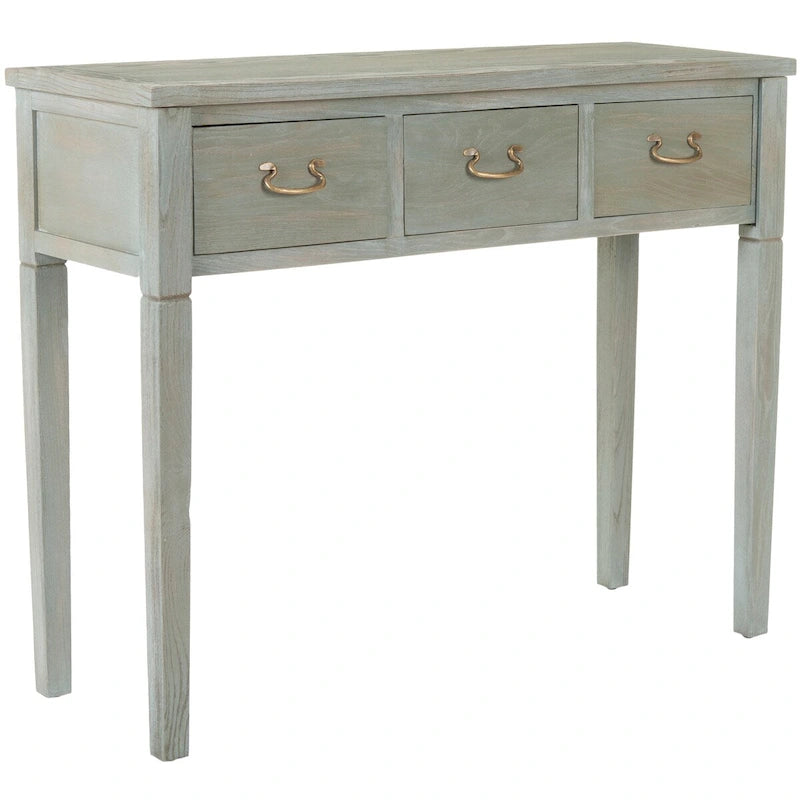 3-Drawer Elm Wood Console Table with Tapered Legs