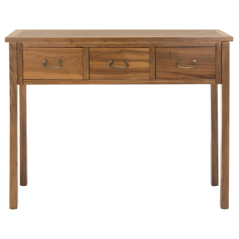 3-Drawer Elm Wood Console Table with Tapered Legs