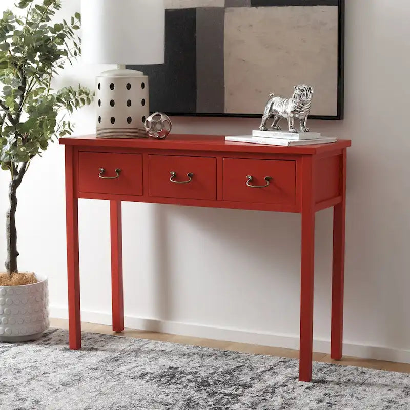 3-Drawer Elm Wood Console Table with Tapered Legs
