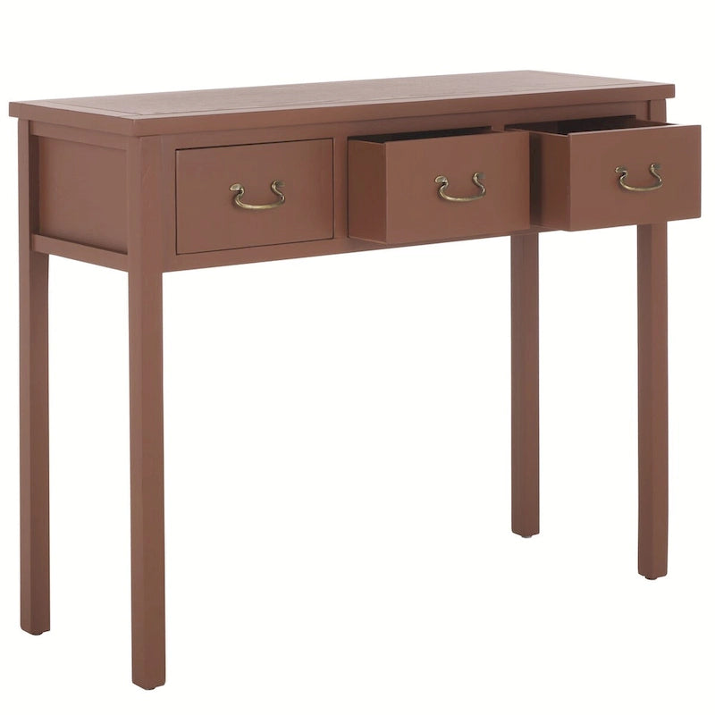 3-Drawer Elm Wood Console Table with Tapered Legs