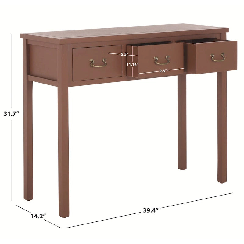 3-Drawer Elm Wood Console Table with Tapered Legs