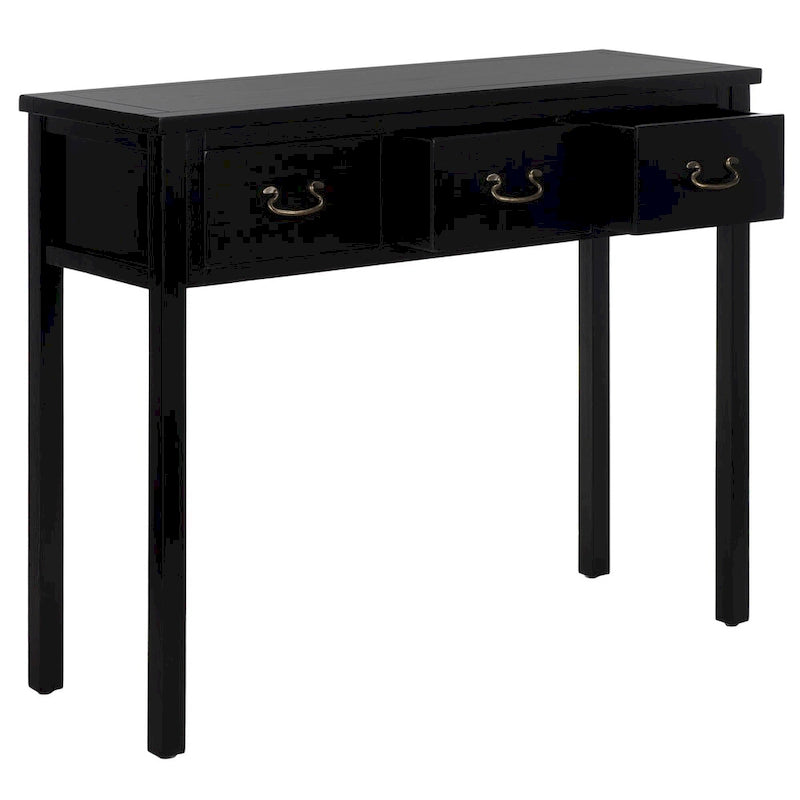 3-Drawer Elm Wood Console Table with Tapered Legs