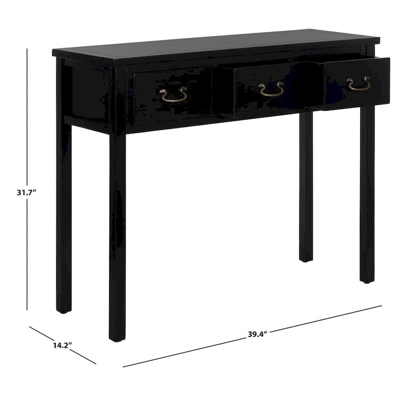 3-Drawer Elm Wood Console Table with Tapered Legs