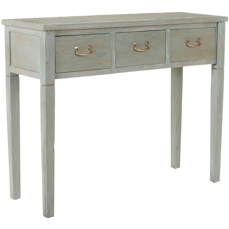 3-Drawer Elm Wood Console Table with Tapered Legs