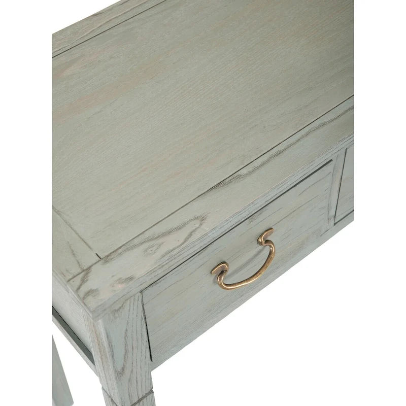 3-Drawer Elm Wood Console Table with Tapered Legs