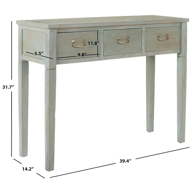3-Drawer Elm Wood Console Table with Tapered Legs