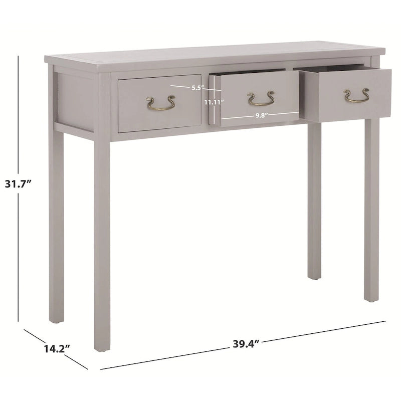 3-Drawer Elm Wood Console Table with Tapered Legs