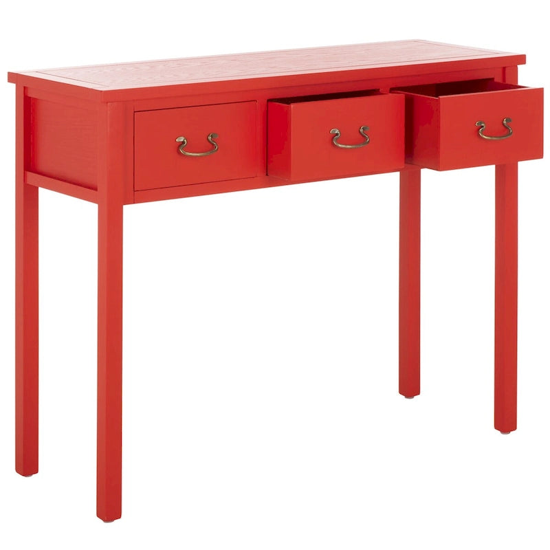 3-Drawer Elm Wood Console Table with Tapered Legs