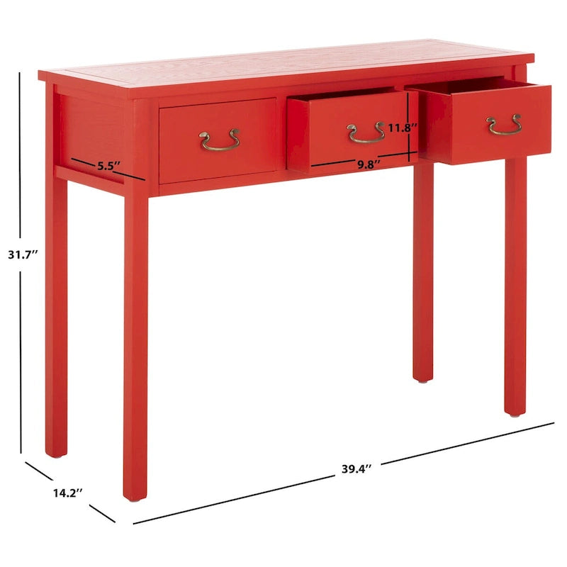 3-Drawer Elm Wood Console Table with Tapered Legs