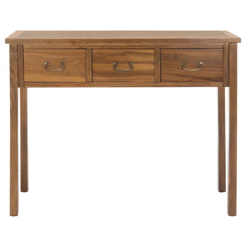 3-Drawer Elm Wood Console Table with Tapered Legs