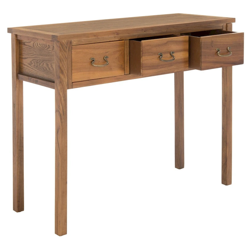 3-Drawer Elm Wood Console Table with Tapered Legs