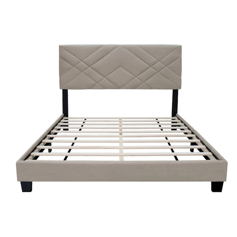 Queen Size Upholstered Platform Bed Frame - Stain-Resistant Fabric, 500 lbs Capacity