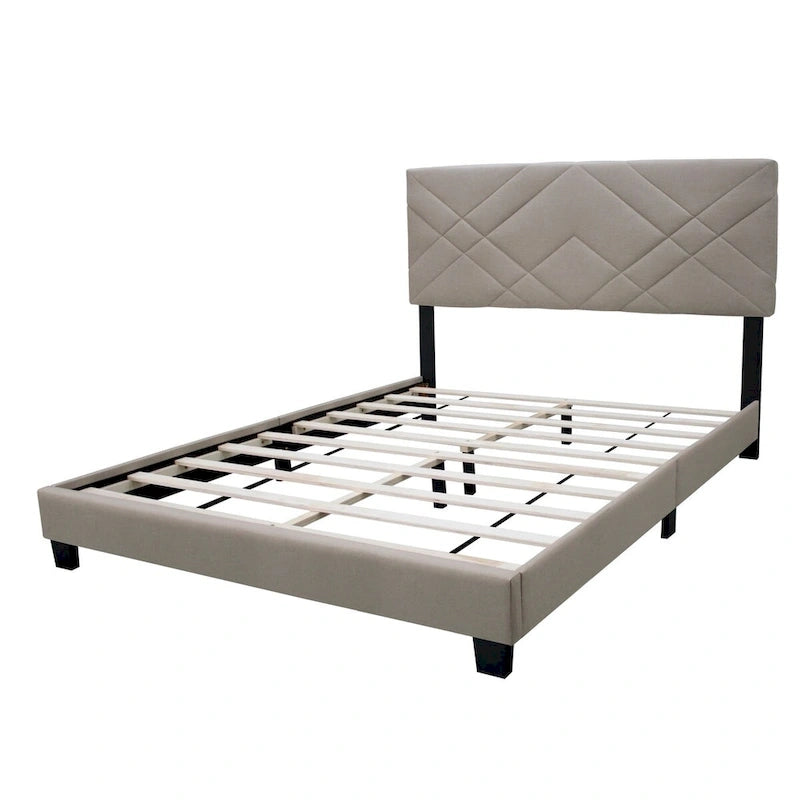 Queen Size Upholstered Platform Bed Frame - Stain-Resistant Fabric, 500 lbs Capacity